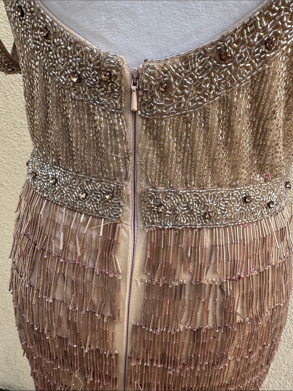 Mac Duggal Collection Sleeveless Beaded pink ombré Fringe beaded Gown - Picture 11 of 15
